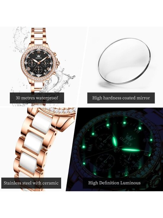 Women\'s Black Dial Elegant Diamond Bezel Ceramic Fashion Analog Quartz Watch main image 6
